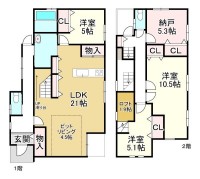 ●2021年8月建築、オール電化住宅
●太陽光発電システム・蓄電池付き
●LDK21帖